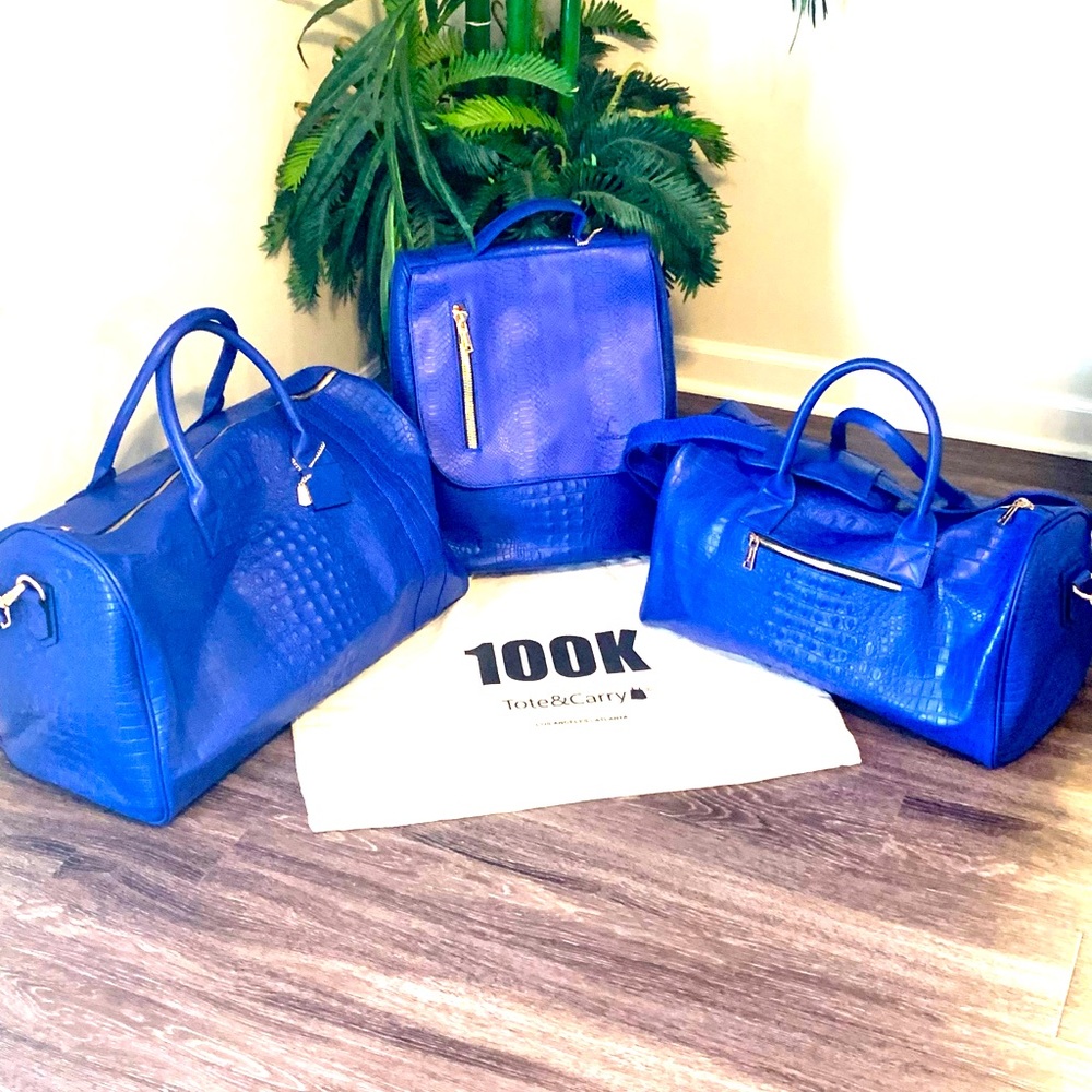 Royal Blue 3 Piece Tote & Carry luggage Set